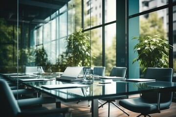 Fototapeta premium Modern office interior with glass table and chairs