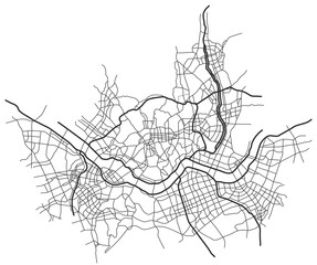 Seoul, South Korea city with, major and minor roads, town footprint plan. City map with streets, urban planning scheme. Plan street map, road graphic navigation. Vector