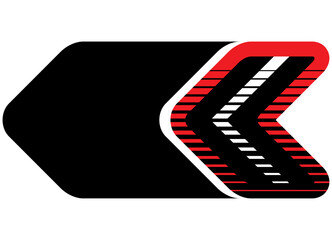 Vector red and black arrow on a white background. Pointer.Striped pattern. Modern vector background.