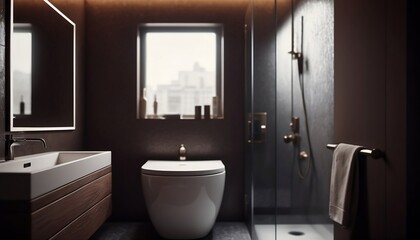 Fototapeta na wymiar Modern interior design of a bathroom. Generative AI