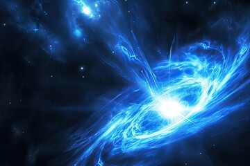 A cosmic view of a pulsar with its powerful magnetic field and beams of radiation