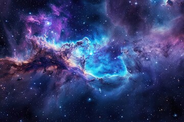 A panoramic view of a space nebula With intricate patterns and luminous gas clouds