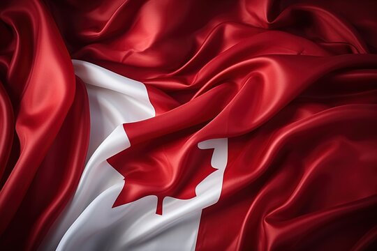 A Canadian flag made of red and white silk