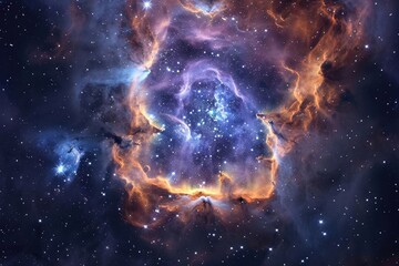 An intricate nebula formation resembling a cosmic rose With layers of gas and dust