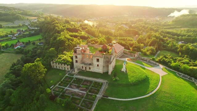 Aerial view of the ruins of the Discalced Carmelite Monastery in Zagorz, Poland
