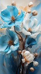 Blue and white flowers with yellow centers