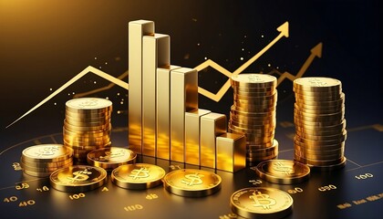 Growth business financial gold stock diagram profit money investment economy finance background golden market chart success concept or invest price data trade strategy graph currency. Generative AI