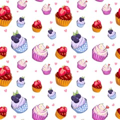 Hand Drawn Cupcake Seamless Pattern.