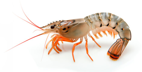 Tiger shrimp side view on white background.