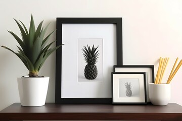  mockup black wooden frame with a white mat for an 8x10 inch photograph for modern or minimalist