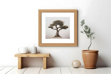  Mockup for wood paiting frame with white background, 16k, award-winning photography