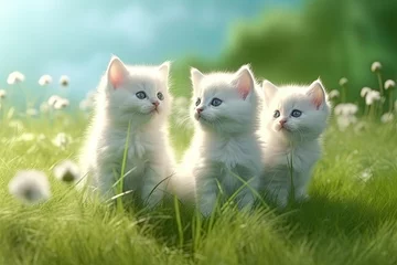 Muurstickers cute fluffy kittens playing outdoor, ai generative © neirfy