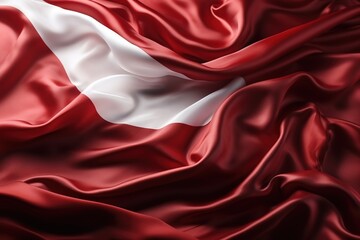 A red and white flag made of silk - obrazy, fototapety, plakaty