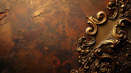 Ornate golden frame on a textured rusty wall