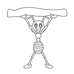 Happy ant lifting the tree branch isolated on white background. cartoon. 