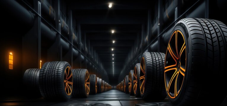 Tires Stored in Dark Room for Advertisements or Promotions Generative AI