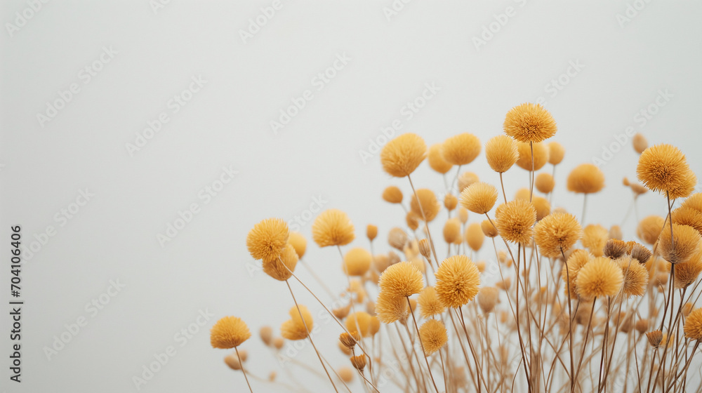 Wall mural dried yellow flower tansy over pastel blue background with trendy shadow and sunlight. minimal summe