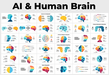 36 Artificial Intelligence Infographics. Brain Circle Diagram. Machine Digital Knowledge. Deep Learning AI Technology Education. Chip Neural Network. Human Head Anatomy. Medical Healthcare logo icon