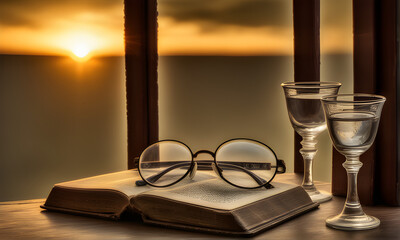 eyeglasses on a book