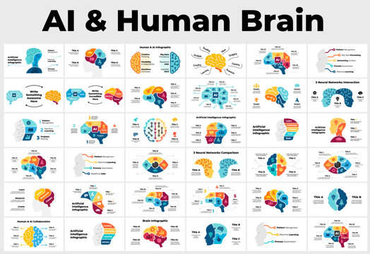 36 Artificial Intelligence Infographics. Brain Circle Diagram. Machine Digital Knowledge. Deep Learning AI Technology Education. Chip Neural Network. Human Head Anatomy. Medical Healthcare logo icon