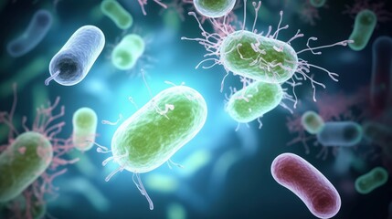 Escherichia Coli , E. Coli Bacterial Strains, Health and Food Safety microcosm, organismal and human biology science and research.