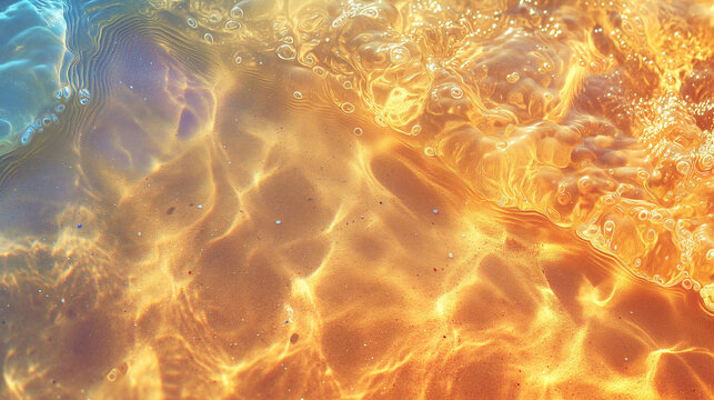 Reflet de l'eau et vision du sable iridescent à travers l'eau de la mer ou de l'océan au bord de la plage