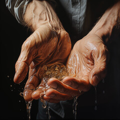 Hands with drops of water on a background - obrazy, fototapety, plakaty