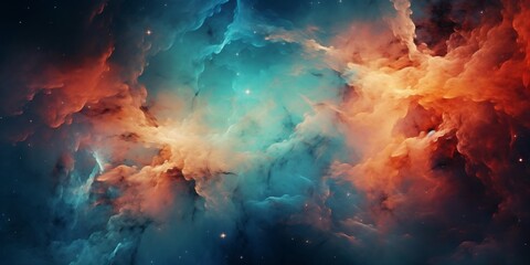 Blue and orange space nebula with bright stars - Powered by Adobe