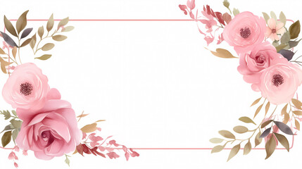 Floral frame with watercolor flowers, decorative flower background pattern, watercolor floral border background