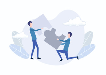 Business teamwork, with the concept of business partners working together to piece together the puzzle of success. Flat vector modern illustration.