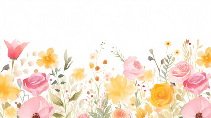 Fototapeta premium Floral frame with watercolor flowers, decorative flower background pattern, watercolor floral border background