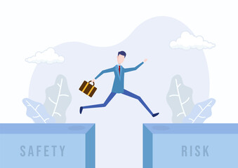 Get out of your comfort zone or safety zone. Concept of successfully leaving routine work to start a new business journey. . Flat vector modern illustration.