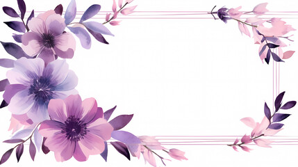 Fototapeta premium Floral frame with watercolor flowers, decorative flower background pattern, watercolor floral border background