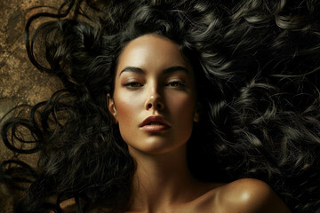 Fototapeta premium Luxurious Black Hair Portrait for Hair Care Ad