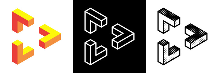 Abstract minimal shape. Isolated geometric designs. Impossible shape. Optical illusion. Vector illustration.