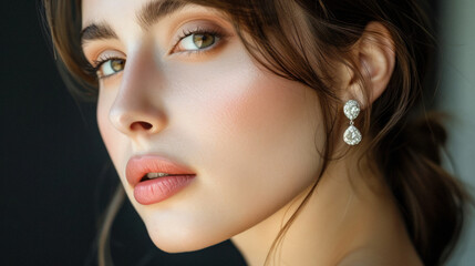 Model Wearing Diamond Earrings - obrazy, fototapety, plakaty