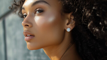 Model Wearing Diamond Earrings - obrazy, fototapety, plakaty