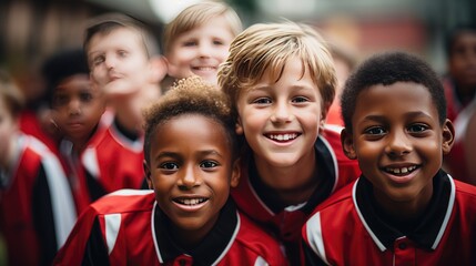 Team of young boys football players