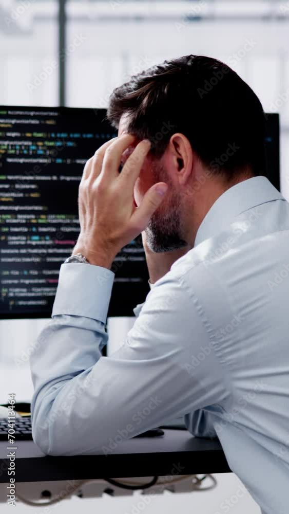 Aufkleber Unhappy Sad Developer Programmer Man In Stress Coding Software