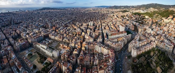 Tuinposter Aerial around downtown Barcelona on a sunny day in early spring © Stefan_Media