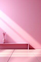 pink room with vase and sunlight