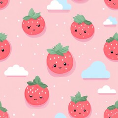 Fototapeta premium Kawaii Strawberry Seamless Pattern