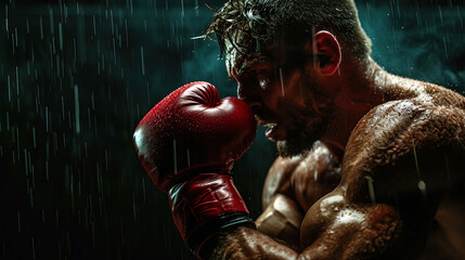 The boxer at the time of the blow, with force and accuracy directing his energy to the struggle