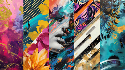 The collage of creative patterns in which various styles and techniques are mixed, creating a fasc