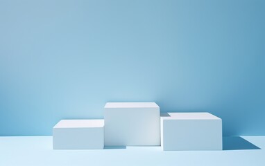Three white boxes on a blue background