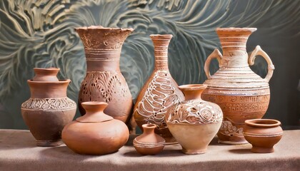 Fototapeta na wymiar ceramic vase on the wall texter Assorted Vases Array wallpaper texture pattern 8k