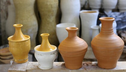 Fototapeta na wymiar clay pots on the market wallpaper texture Clay Elegance Assorted Vases Melange 8k 