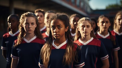 Team of young girls football players