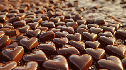 Close up of chocolate candy hearts, for Valentine's Day. Graphic banner