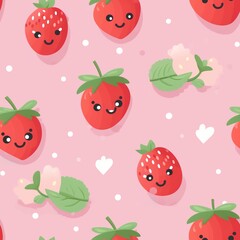 Cute Kawaii Strawberry Seamless Pattern
